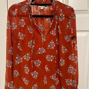 EUC Loft Orange floral sheer blouse
